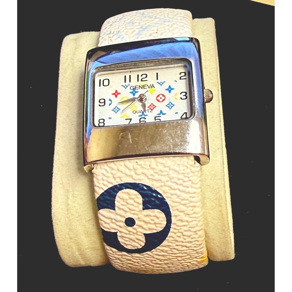 Geneva Quartz Watch White Multicolor Monogram Tone Japan Movt WORKS